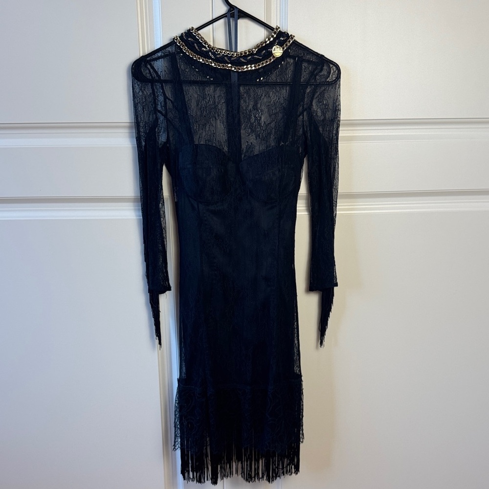 Elegant Black Lace Dress with Chain Detail with removable inside corset